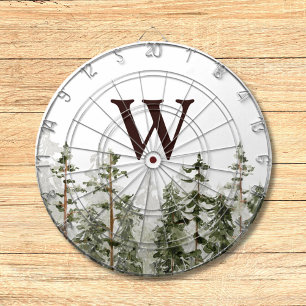 Monogram Watercolor Rustic Green Forest Dartboard