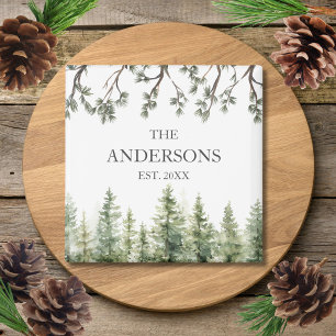 Monogram Watercolor Rustic Pine Trees and Branches Magnet