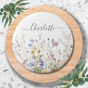 Monogram Watercolor Rustic Pretty Wildflower Field 7.5 Cm Round Badge