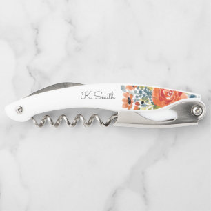 Monogram Watercolor Spring Flowers Corkscrew