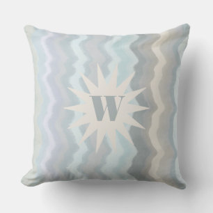 Monogram watercolor stripes teal gray nautical cushion
