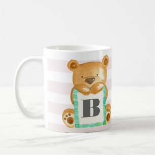 Monogram Watercolor Teddy Bear Personalised Mug