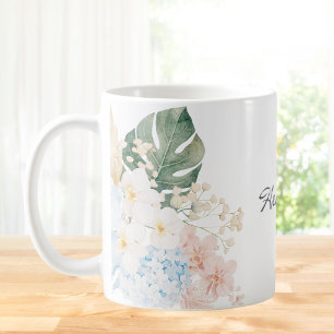 Monogram Watercolor Tropical Flower Bouquet Floral Coffee Mug