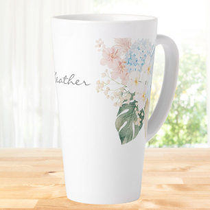 Monogram Watercolor Tropical Flower Bouquet Floral Latte Mug