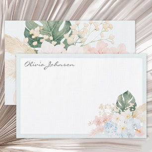 Monogram Watercolor Tropical Flower Bouquet Floral Stationery