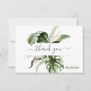 Monogram Watercolor Tropical Foliage Thank Thank Y You Card