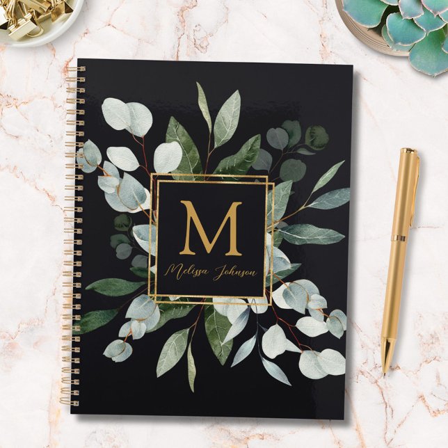 Monogram Watercolor Tropical Green Leaves Planner (In situ)