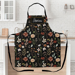 Monogram Watercolor Vintage Wildflower Floral Apron