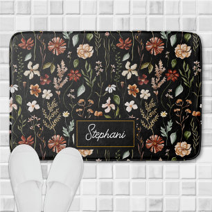 Monogram Watercolor Vintage Wildflower Floral Bath Mat