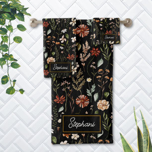 Monogram Watercolor Vintage Wildflower Floral Bath Towel Set