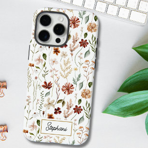 Monogram Watercolor Vintage Wildflower Floral iPhone 16 Pro Max Case