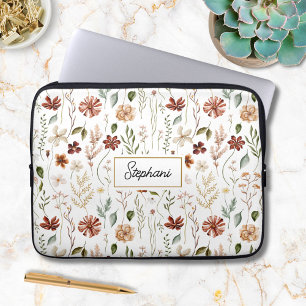 Monogram Watercolor Vintage Wildflower Floral Laptop Sleeve
