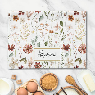 Monogram Watercolor Vintage Wildflower Floral Tea Towel