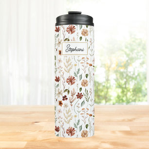 Monogram Watercolor Vintage Wildflower Floral Thermal Tumbler