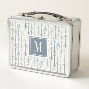 Monogram   Watercolor Wanderlust Arrow Pattern Metal Lunch Box