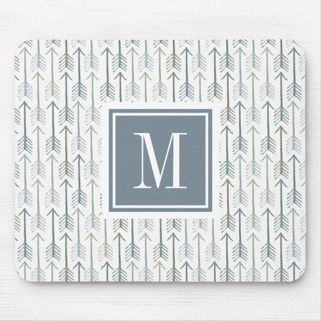 Monogram | Watercolor Wanderlust Arrow Pattern Mouse Mat (Front)