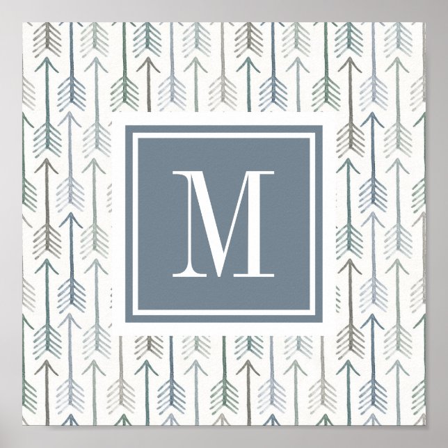 Monogram | Watercolor Wanderlust Arrow Pattern Poster (Front)