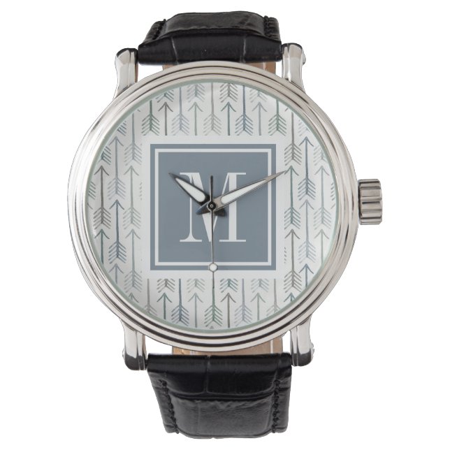 Monogram | Watercolor Wanderlust Arrow Pattern Watch (Front)