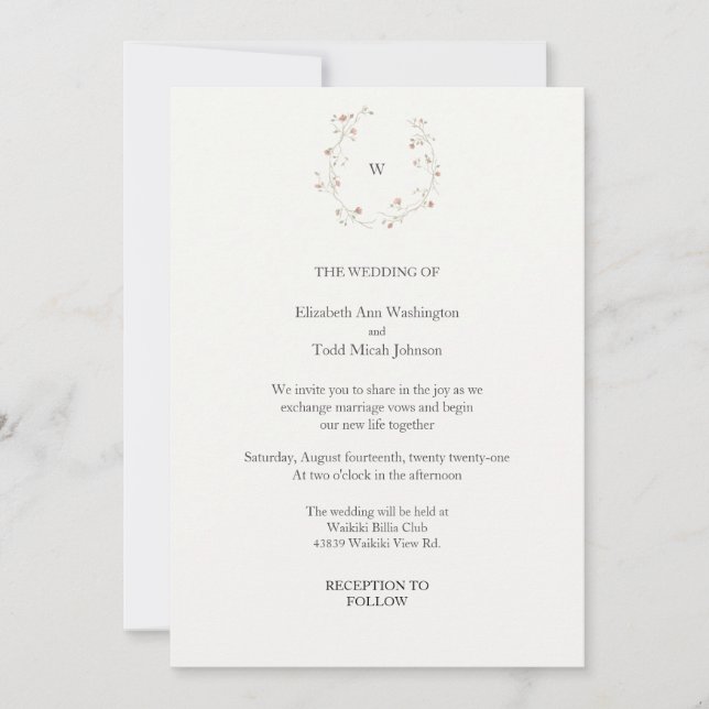 Monogram Watercolor Wedding Invitation (Front)