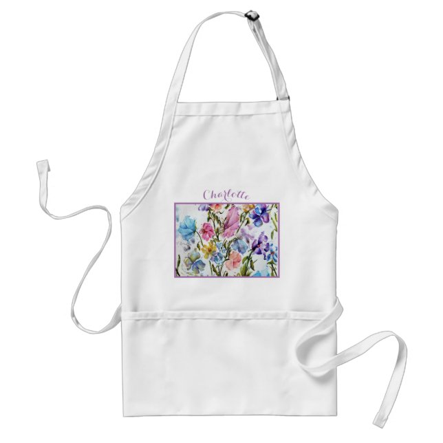Monogram Watercolor Whimsical Butterflies Standard Apron (Front)