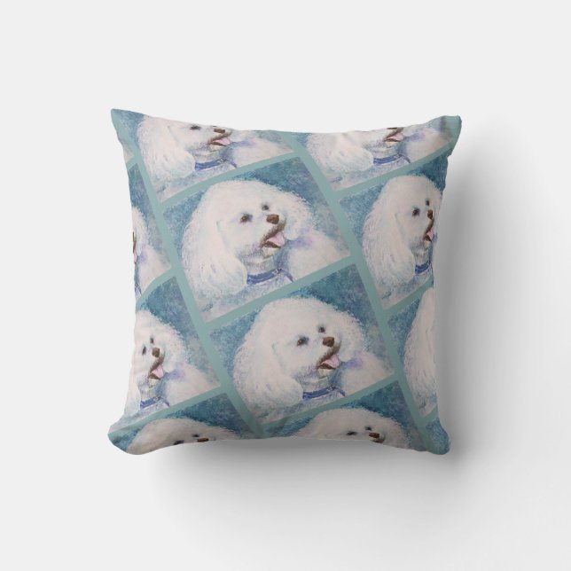 MONOGRAM WATERCOLOR WHITE BICHON FRISE CUSHION (Front)