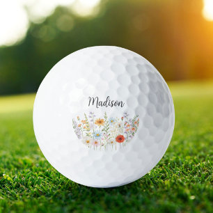 Monogram Watercolor Wild Flowers Floral Botanical Golf Balls