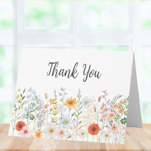 Monogram Watercolor Wild Flowers Floral Botanical Thank You Card