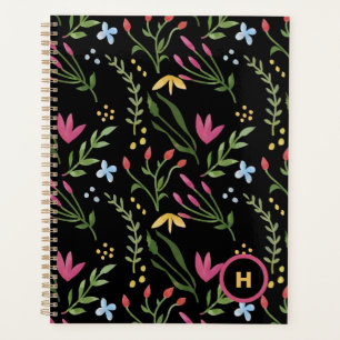 Monogram Watercolor Wildflower Black Botanical Planner