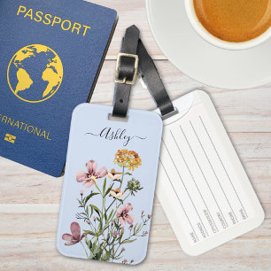 Monogram Watercolor Wildflower Bouquet #1  Luggage Tag