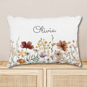 Monogram Watercolor Wildflower Pretty Floral  Decorative Cushion