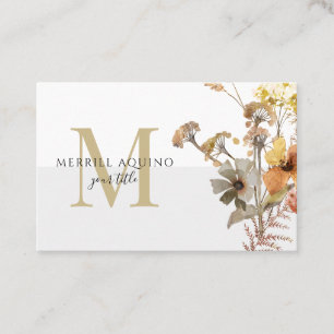 Monogram Watercolor Wildflowers Business Card
