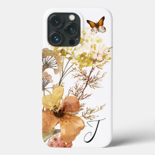 Monogram Watercolor Wildflowers Butterfly  iPhone 13 Pro Case