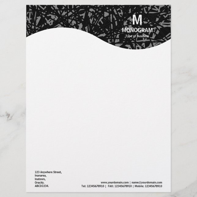Monogram Wave - Abstract Lines - Grey Customized Letterhead (Front)
