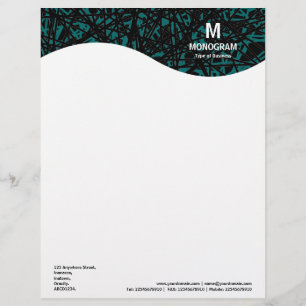 Monogram Wave - Abstract Lines - Moss Green Personalized Letterhead