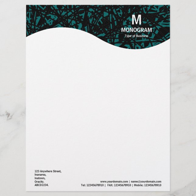 Monogram Wave - Abstract Lines - Moss Green Personalized Letterhead (Front)
