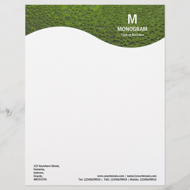 Monogram Wave - Cool Water - Avocado Custom Letterhead (Front)