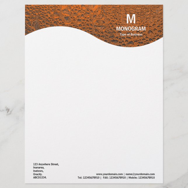 Monogram Wave - Cool Water - Orange Customized Letterhead (Front)