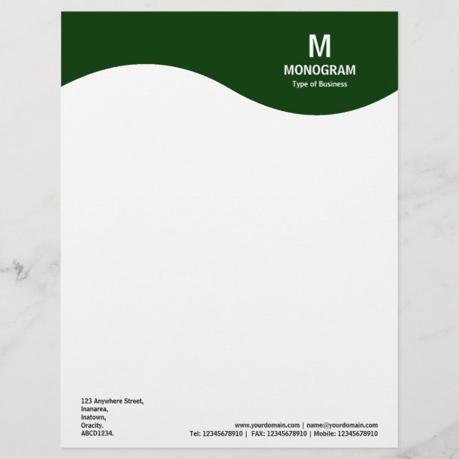 Monogram Wave - Dark Green 003300 Letterhead Template (Front)