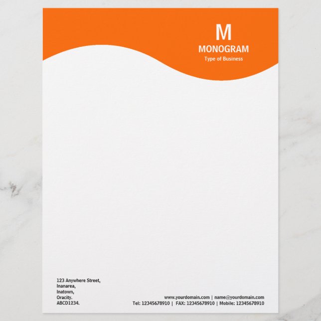 Monogram Wave - Orange FF6600 Personalised Letterhead (Front)