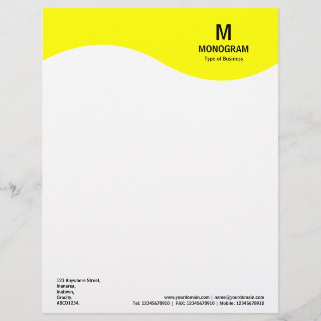 Monogram Wave - Yellow FFFF00 Custom Letterhead (Front)