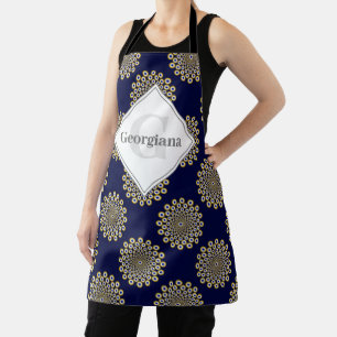 Monogram We Are Watching You Navy & Gold Polka Dot Apron