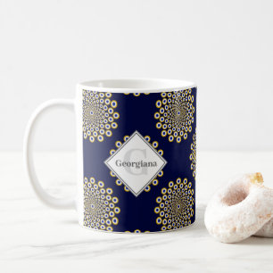 Monogram We Are Watching You Navy & Gold Polka Dot Coffee Mug