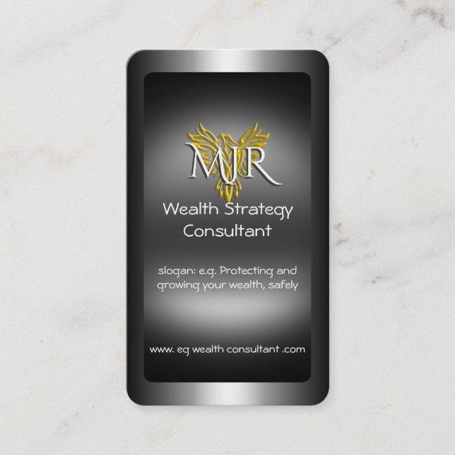 Monogram, Wealth Strategy Consultant, metal-look Business Card (Front)