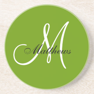 Monogram Wedding Anniversary Coaster Green