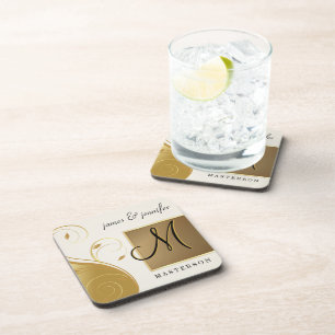 Monogram Wedding Anniversary Gift Cork Coaster Set