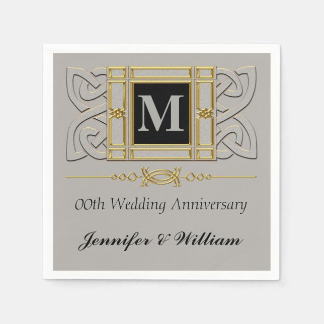 Monogram Wedding Anniversary Paper Napkins (Front)