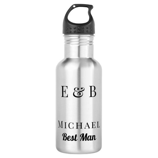 Monogram Wedding Best Man Gift Personalised Black  532 Ml Water Bottle (Front)