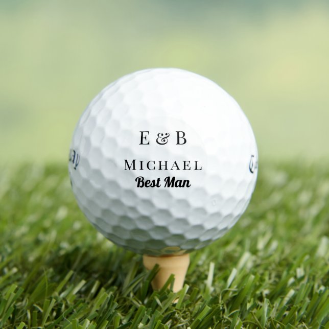 Monogram Wedding Best Man Gift Personalised Black Golf Balls (Insitu Tee)