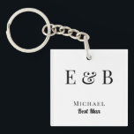 Monogram Wedding Best Man Gift Personalised Black  Key Ring<br><div class="desc">Monogram personalised wedding keychain gift for Best Man.</div>