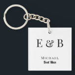 Monogram Wedding Best Man Gift Personalised Black  Key Ring<br><div class="desc">Monogram personalised wedding keychain gift for Best Man.</div>